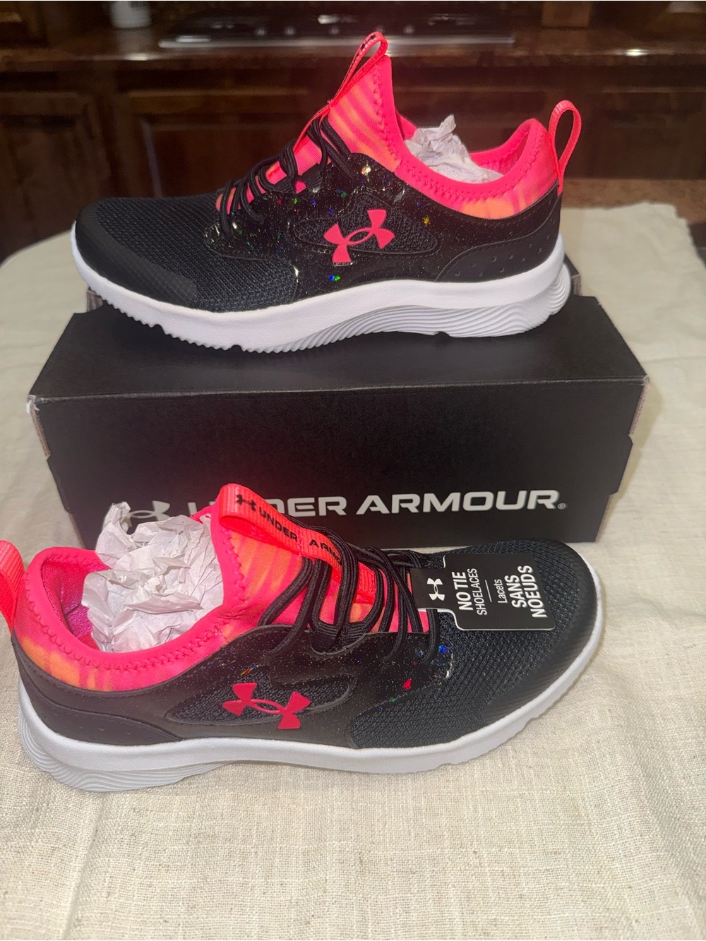 Under Armour Kids Black and Neon Pink Slip-On Athletic Sneakers